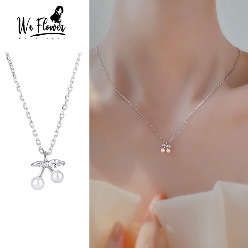 We Flower Vòng cổ Bạc s925 Mặt Hình Trái Cherry Phong Cách Hàn Quốc Lãng Mạn Dành Cho Nữ