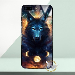 Ốp lưng kính cường lực iPhone 7 Plus, iPhone 8 Plus hình Sói