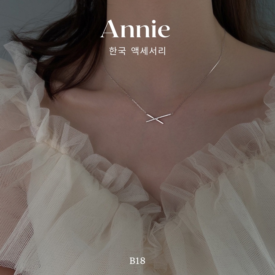 Dây chuyền bạc chữ X sợi mảnh đính đá cao cấp phong cách nữ tính ANNIE - B18