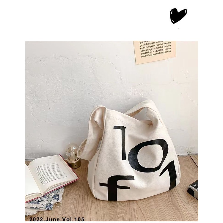 Túi Xách Canvas Cỡ Lớn In Chữ Phong Cách Hàn Quốc