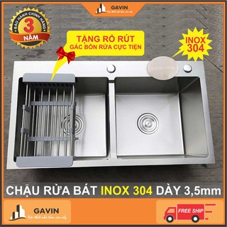 Chậu rửa bát 2 hố bằng inox 304 dày dặn