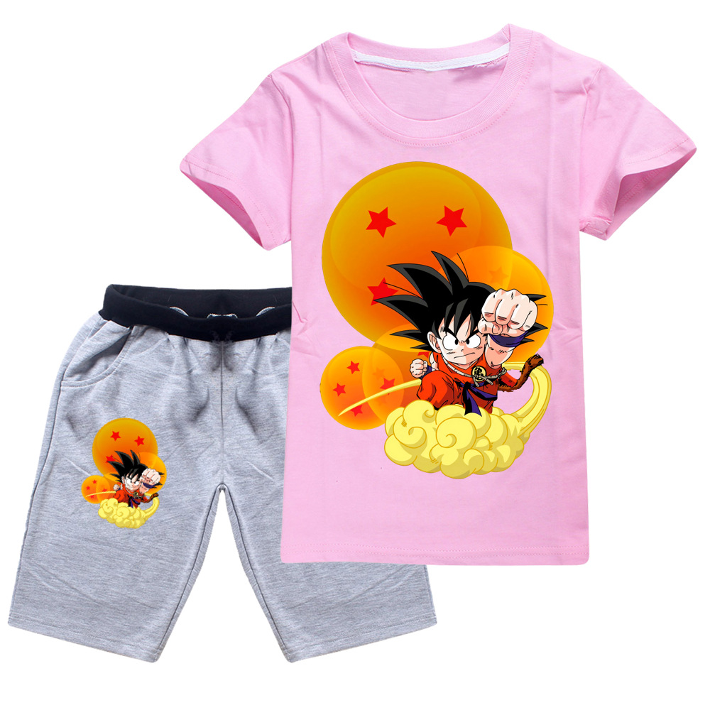 Set Áo Thun Tay Ngắn + Quần Short In Hình Dragon Ball Chất Liệu Cotton Cao Cấp Thời Trang Cho Bé