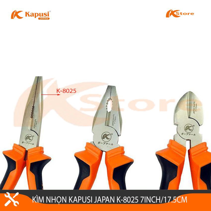 Kìm Mỏ Nhọn Đa Năng Kapusi Japan K-8025 7inch Thép Cao Cấp Siêu Bền, Kìm Cắt Dây Điện Kiểu Nhật cao cấp