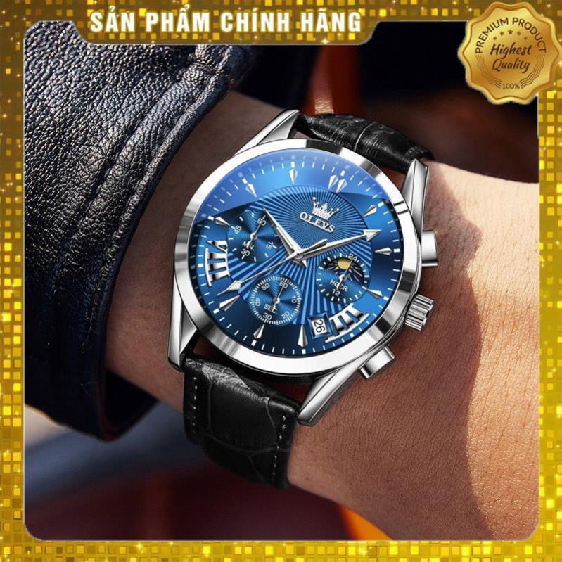 Đồng hồ nam chính hãng OLEVS 2876 dây da bò chống vô nước sâu hiệu ứng phát sáng