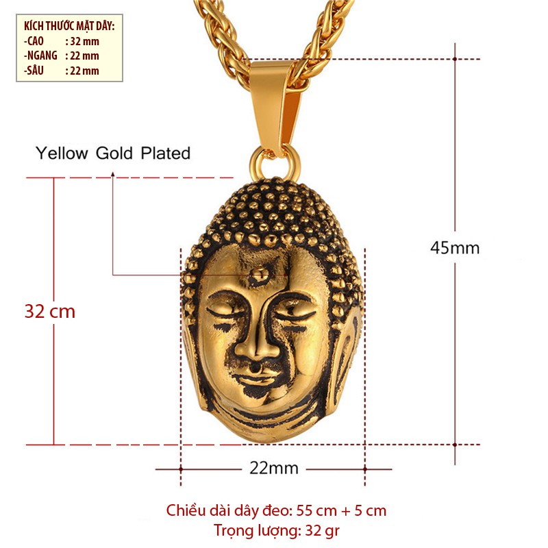 Dây chuyền nam Titan nguyên chất Diện Phật - Z125 (Màu vàng)