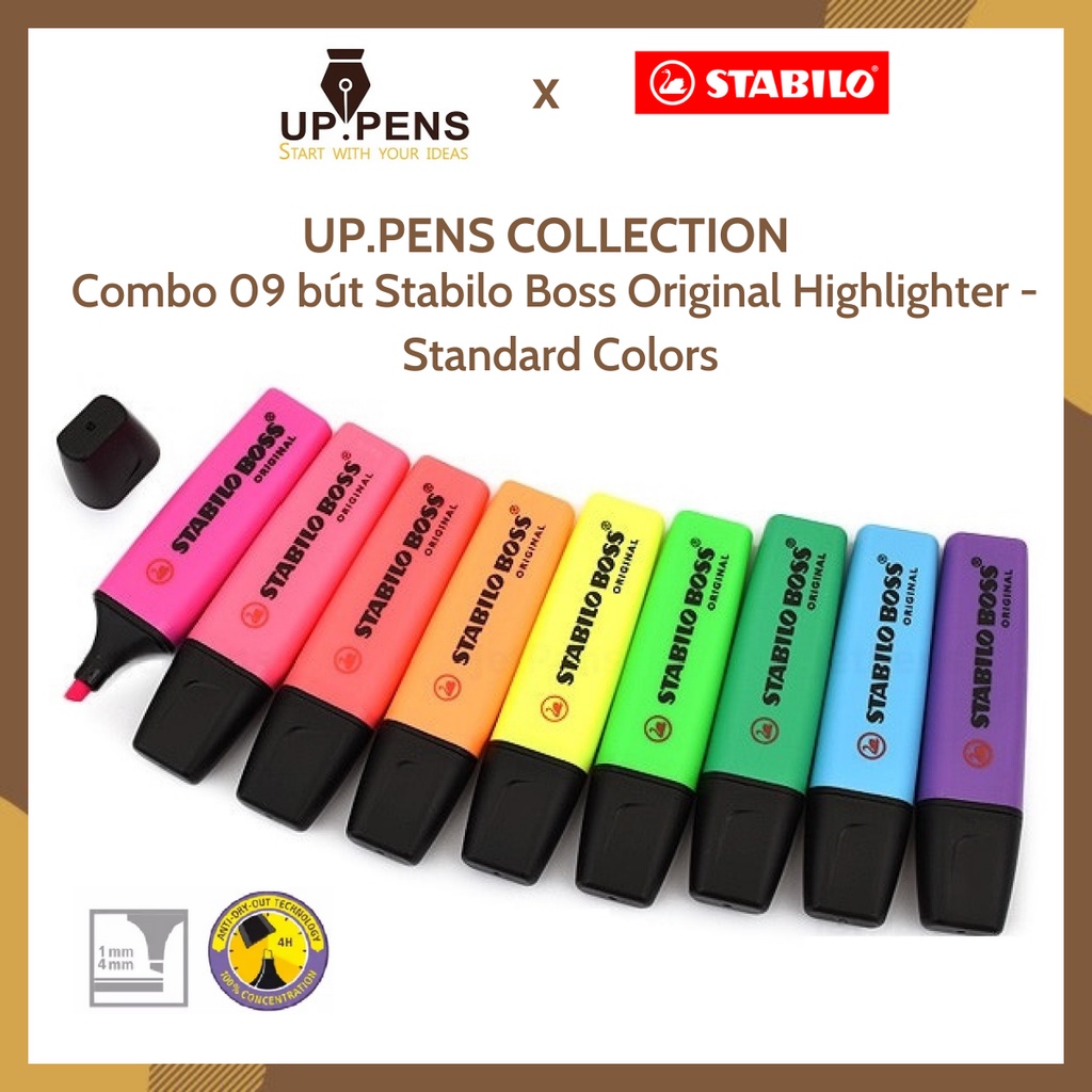 Combo 9 bút dạ quang Stabilo Boss Original Highlighter – UP.PENS Collection – Standard Colors