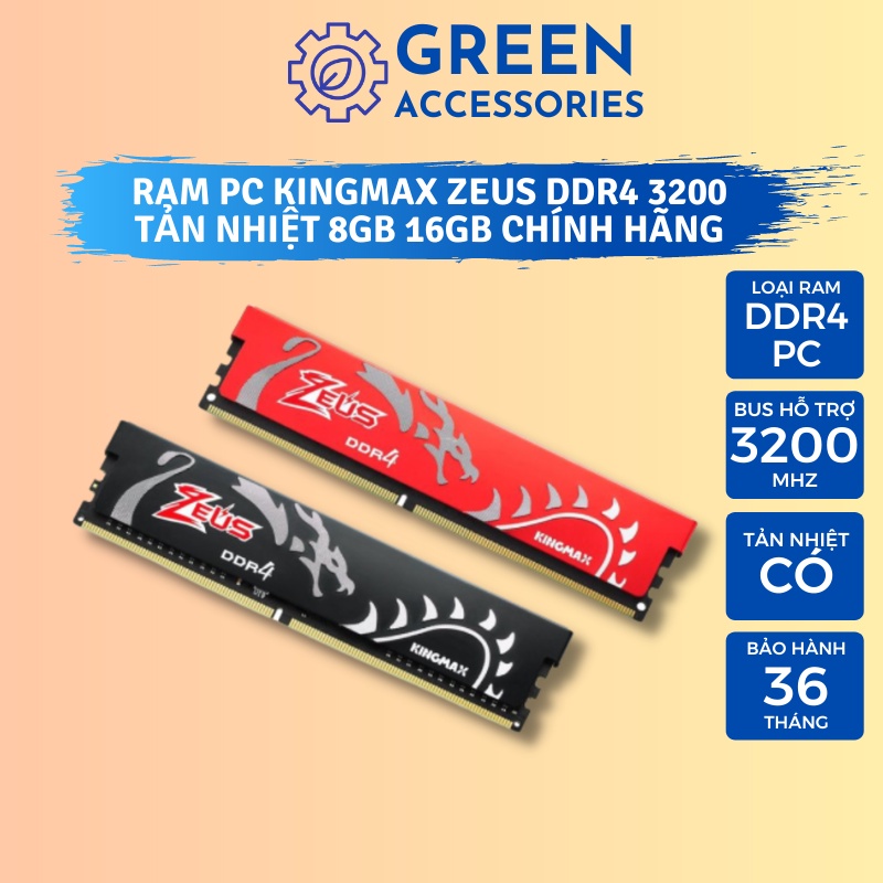 Ram PC DDR4 Tản Nhiệt Kingmax Zeus 16GB 8GB Bus 3200Mhz NEW 100% Chính Hãng BH 36 Tháng (Giao Ngẫu Nhiên)