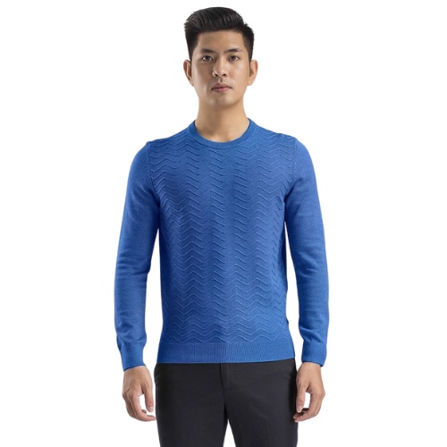 Áo len nam Aristino cổ tròn dáng slim fit bo gấu cổ tay mặt trước dệt nổi hình sóng len acrylic nhẹ ấm AWO002W8