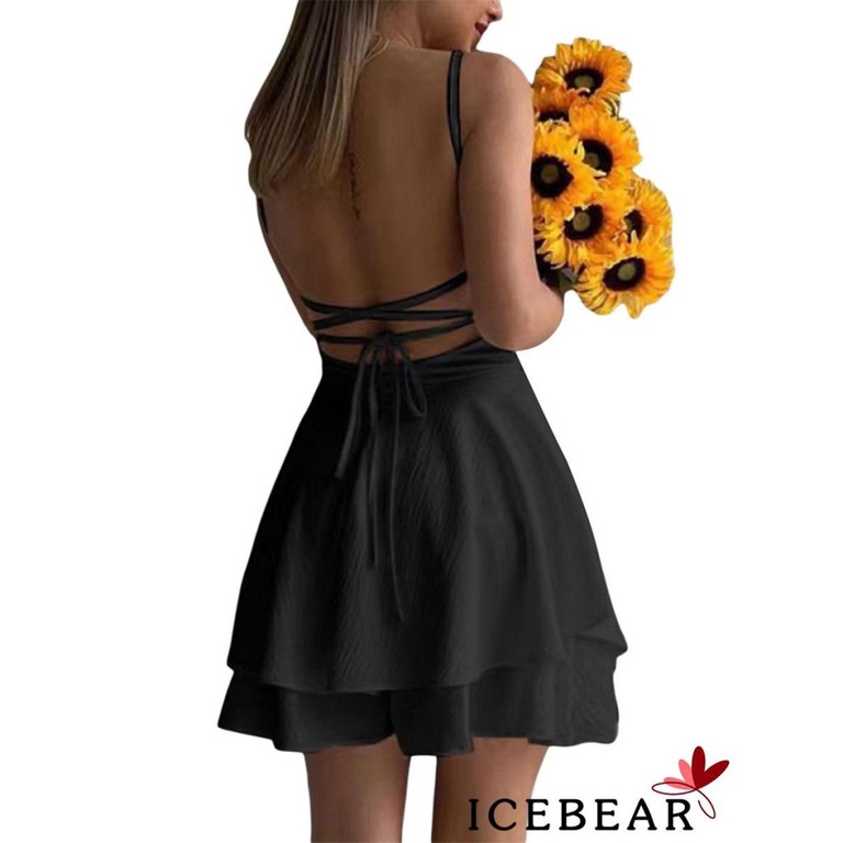 Bộ Áo Liền Quần Hai Dây Màu Trơn Hở Lưng Dành Cho Nữ