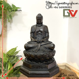 Tượng Đức Phật A Di Đà ngồi tòa đài sen đế hình bát giác mô phỏng trên đỉnh Fansipan Sapa - Chiều Cao 20cm - Màu Nâu Đen