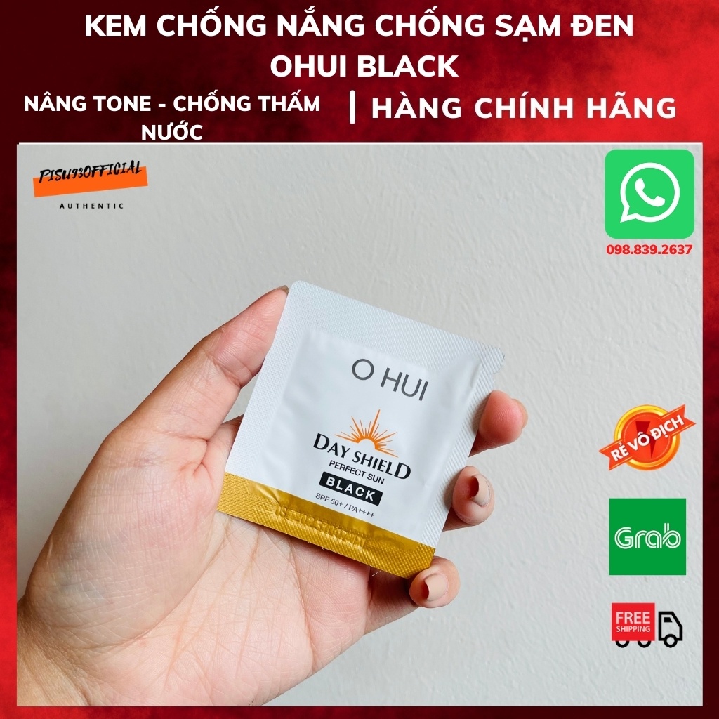 Kem chống nẵng dưỡng trắng, da đen sạm Ohui Day Shield Perfect Sun Black SPF50+/PA++++ - 1ml Hàn Quốc