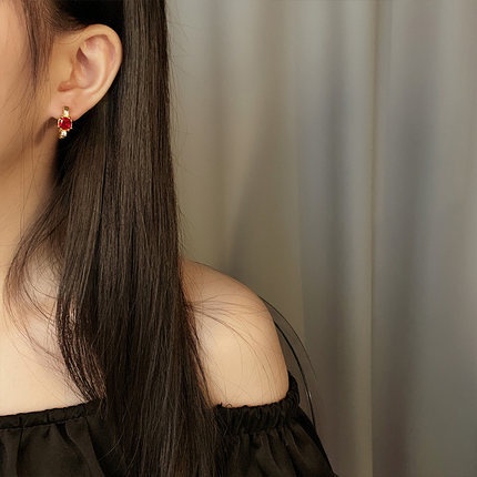 Bông tai đính đá zircon màu đỏ thời trang nữ thanh lịch