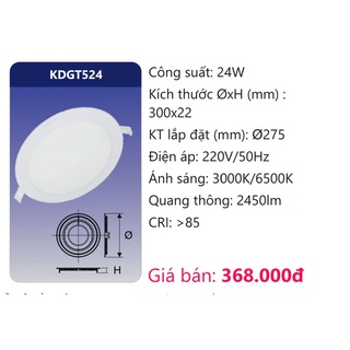 Đèn led âm trần tròn 24w duhal kdgt524 ánh sáng trắng 6500k