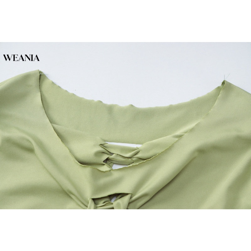 Set Áo Thun Lửng Tay Dài 2 Dây + Chân Váy Bút Chì Lưng Cao Thời Trang Nữ