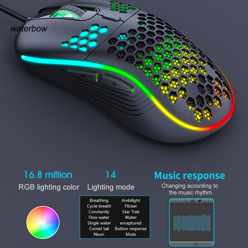ww IMICE T98 7200DPI RGB Mouse Onboard Memory Honeycomb Hollow Ergonomic Design Extreme Responsiveness Wired Gaming Mouse for Gaming Computers