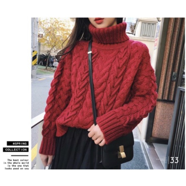(Hàng có sẵn) Ulzzang Áo len cổ lọ vặn thừng cao cấp M068 | BigBuy360 - bigbuy360.vn