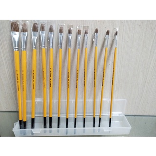Bộ 12 bút vẽ keo cán gỗ vàng đầu bẹt lông chồn đủ size