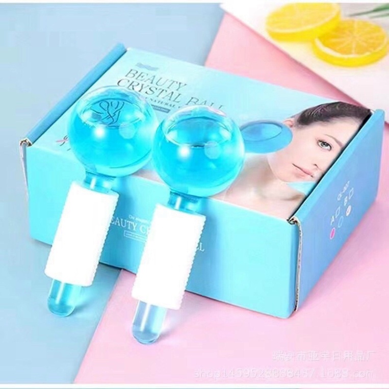 Qủa cầu masage mặt, thanh lăn đá lạnh se khít lỗ chân lông hộp 2 quả