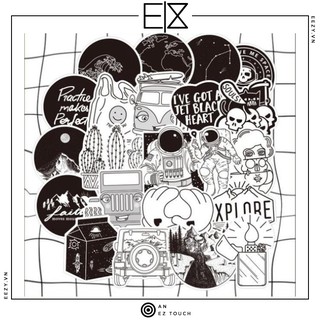 SET 50 MIẾNG STICKER VŨ TRỤ TRẮNG ĐEN BLACK AND WHITE CHỐNG NƯỚC DÁN NÓN BẢO HIỂM, LAPTOP, VALI, TỦ, BÀN HỌC, XE MÁY