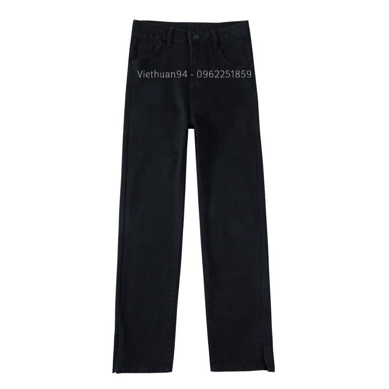 Quần jeans ống đứng đen xẻ 2 bên gấu hack dáng, hack chân siêu đẹp
