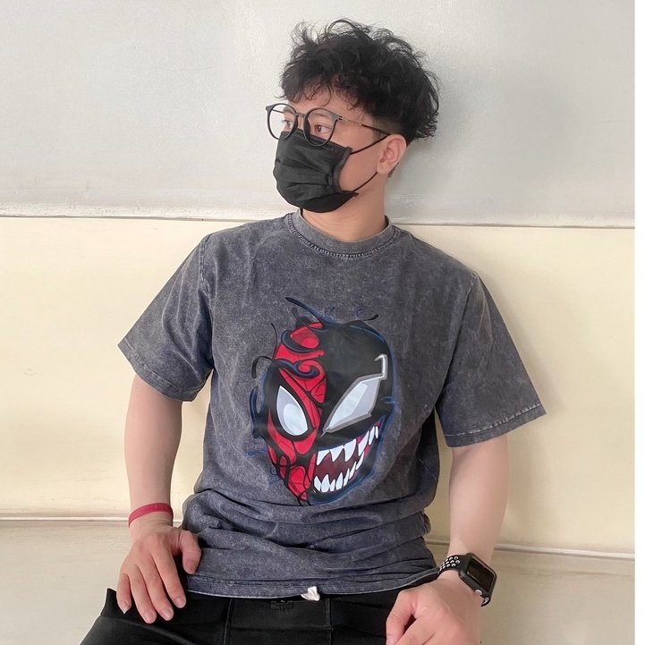 Áo thun Wash loang Người Nhện ZinVG Shop , Áo thun unisex nam nữ form rộng oversize chất liệu Cotton