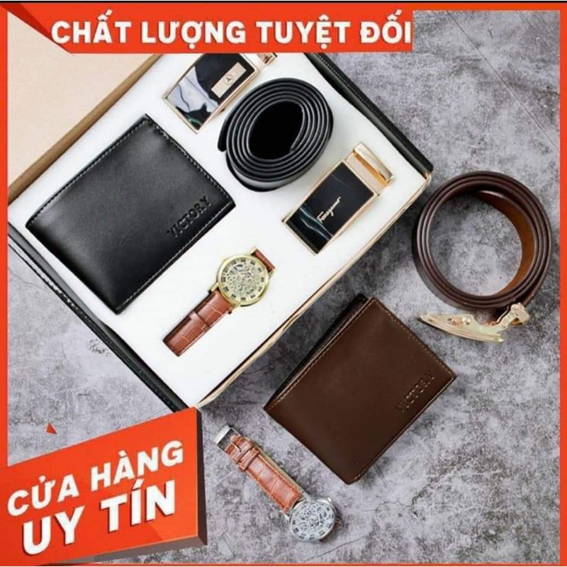 combo dây lưng ví da