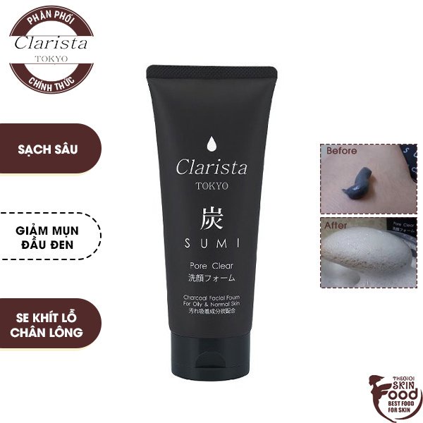 Sữa Rửa Mặt Chiết Xuất Than Hoạt Tính Clarista Tokyo Charcoal Facial Foam 130g