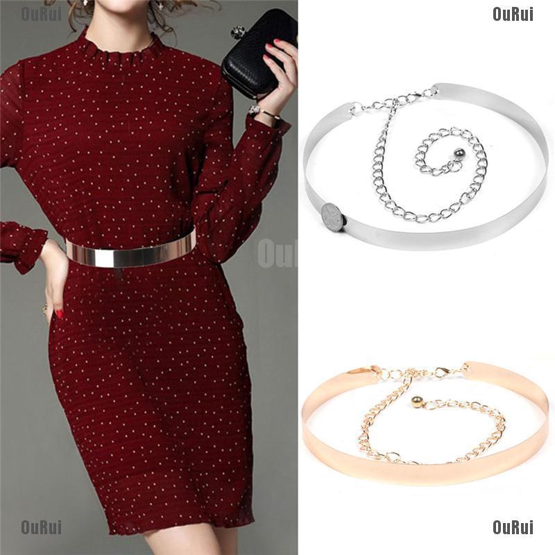 Thắt Lưng Bản Rộng 2-3.5cm Bằng Kim Loại Màu Vàng / Bạc Cho Nữ