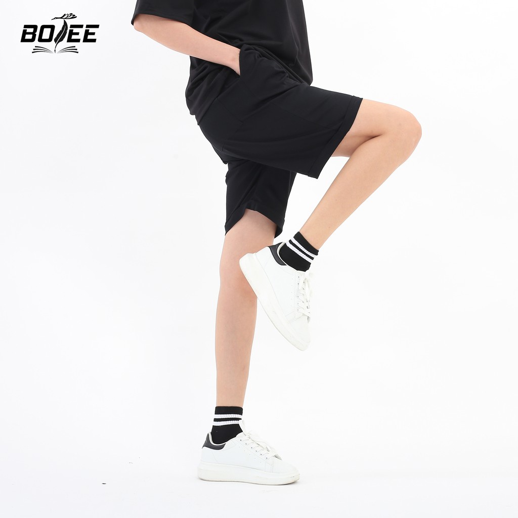 Quần short kaki basic BOTEE unisex nam nữ màu đen trơn form rộng ống suông