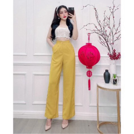 [Free Ship] Quần suông ống rộng Choobe lưng cao vải cao cấp culottes nữ mặc kéo dài chân