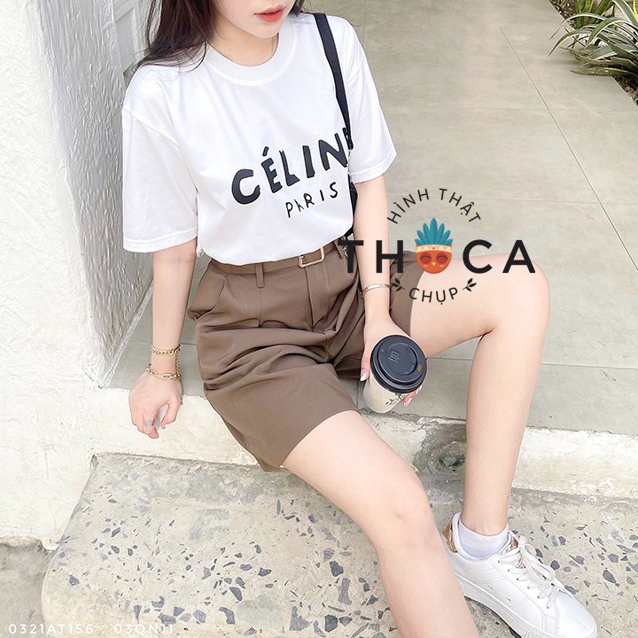 Áo thun trơn nữ cổ tròn tay ngắn in chữ Céline THOCA HOUSE áo phông basic thời thượng, mặc đi làm đi chơi