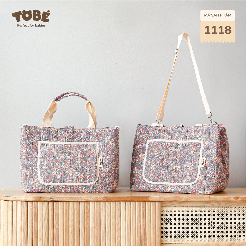 Túi xách bỉm sữa cho Mẹ và Bé TOBE họa tiết vintage siêu xinh, nhiều ngăn đa năng phong cách Hàn Quốc siêu tiện dụng