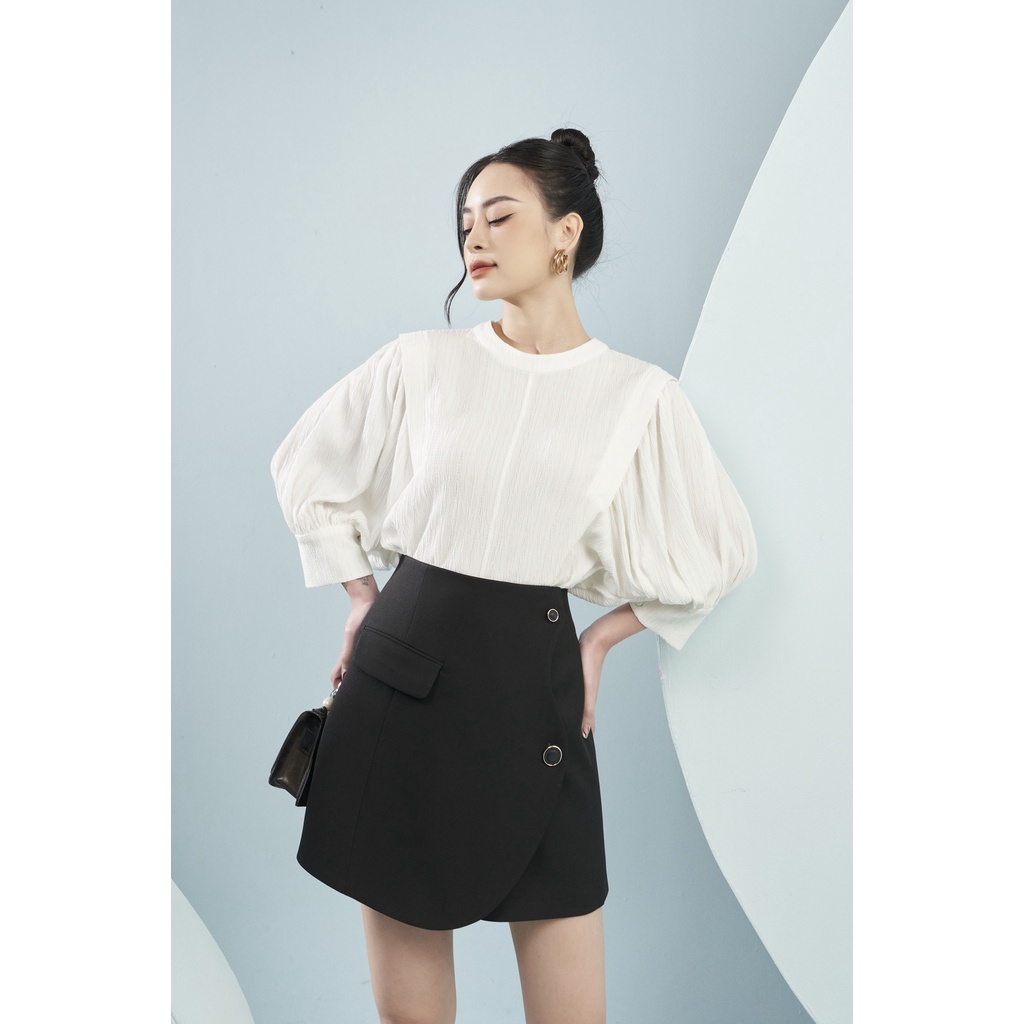 MOLLYNISTA  - Áo Gina gân cổ tròn tay bồng quyến rũ nữ tính thiết kế cao cấp đi chơi đi tiệc gợi cảm