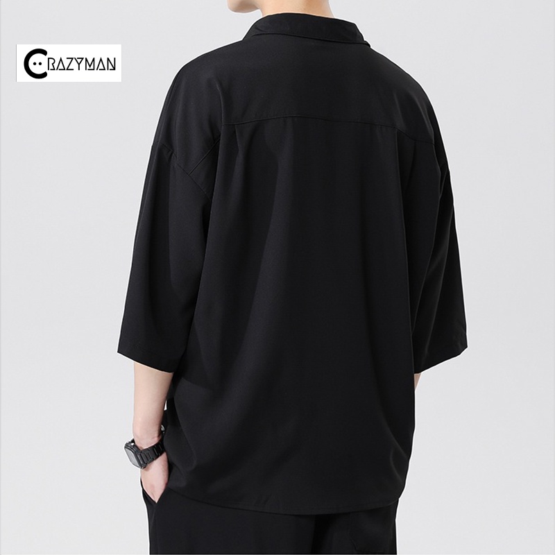 Áo sơ mi tay ngắn nam nữ unisex form rộng tay lỡ basic, chất vải đũi trơn Hàn cao cấp mịn, đi học đi chơi đi làm