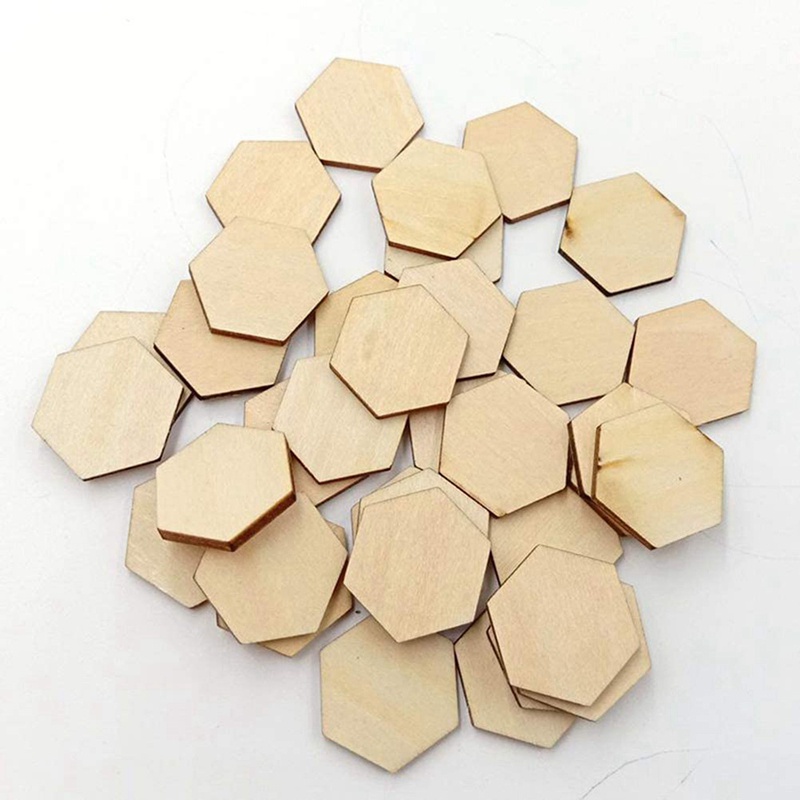 100 mảnh gỗ hình lục giác gỗ sồi cho dự án thủ công nghệ thuật tự làm sẵn sàng sơn hoặc trang trí