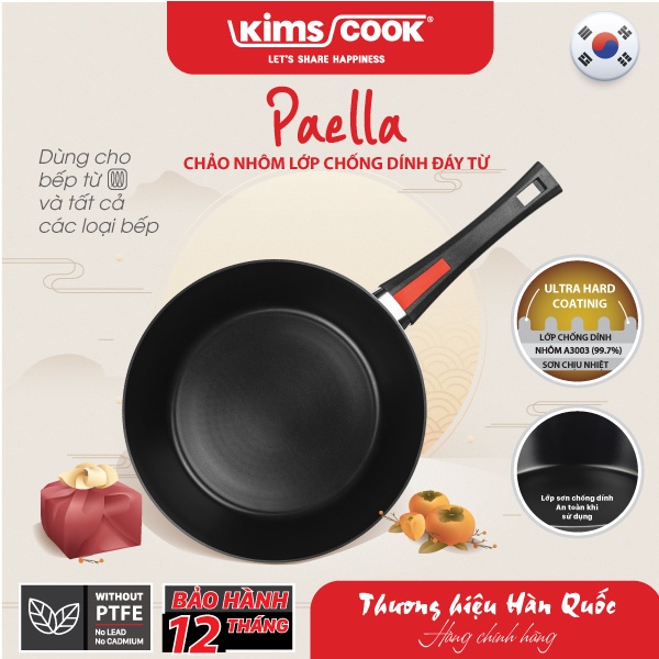 Chảo Paella đáy từ hợp kim nhôm chống dính Kims Cook