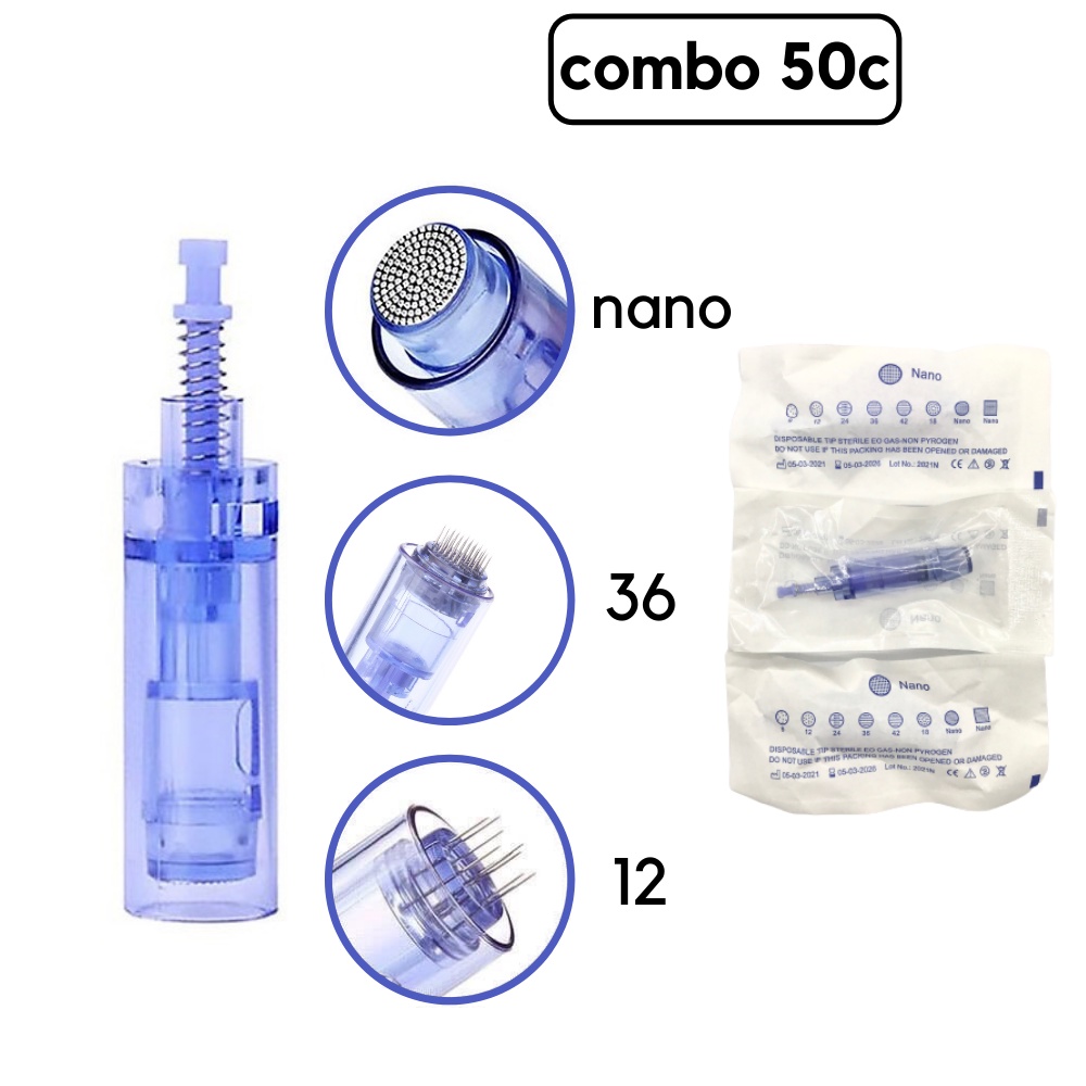 Đầu Kim Máy Pen Nano 12 36 Combo 50 Đầu Máy Phi Kim Xanh Loại Tốt Chống Gỉ Cấy Tảo Phấn Trắng Máy Dr Pen Spa