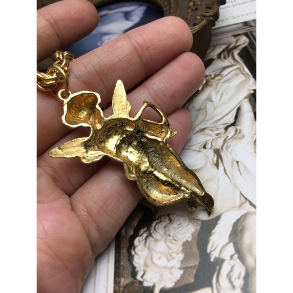 Set bông tai kẹp vintage dây chuyền- thiên thần cupid/ Giáng sinh