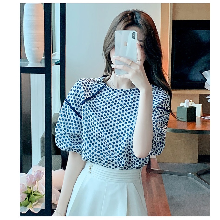 Áo chiffon Tay Ngắn Họa Tiết Chấm Bi Phong Cách Phương Tây Thời Trang Mùa Hè Cho Nữ
