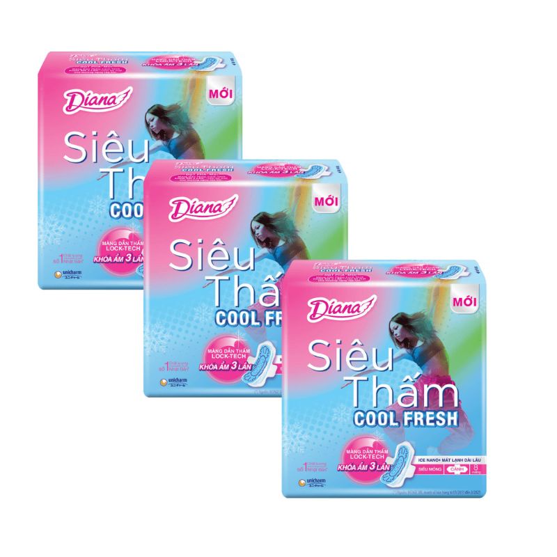 Combo 6 gói băng vệ sinh Diana siêu thấm Cool Fresh 8 miếng