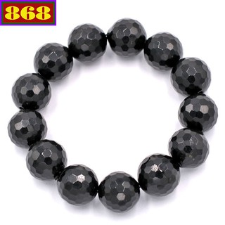 Vòng đeo tay đá đen cắt giác 16 ly 13 hạt - Chuỗi hạt đeo tay đá phong thủy - Kích thước lớn phù hợp cho nam