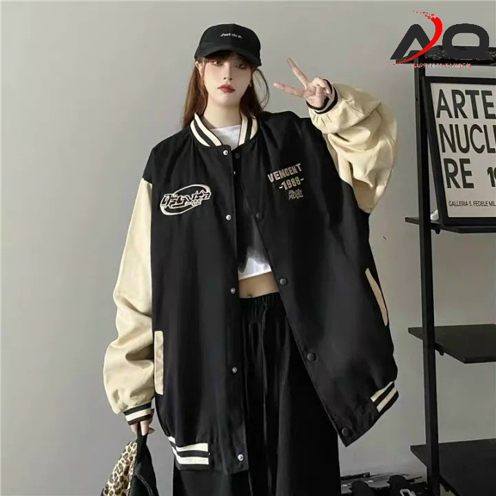 Áo khoác bomber da lộn VENCENT 1988 áo bóng chày uniex nam nữ- AQ STORE