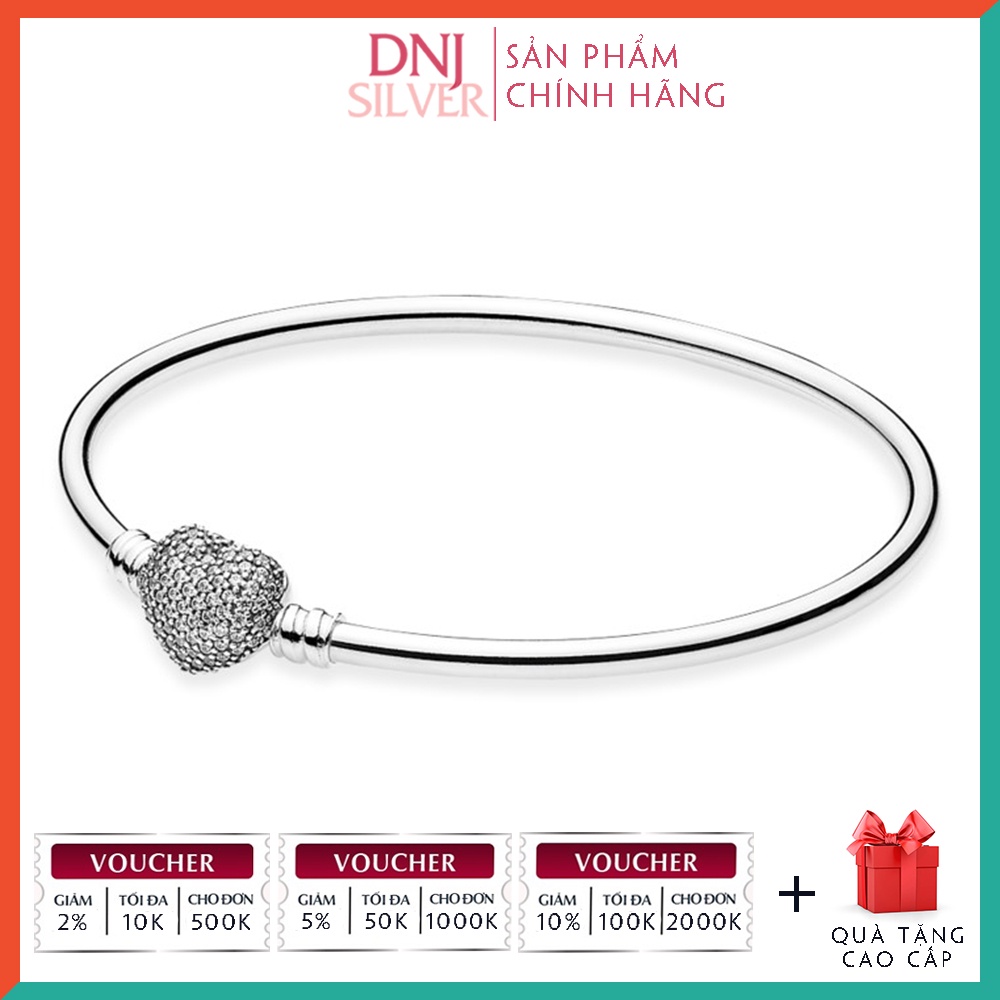 Vòng charm bạc 925 cao cấp - Mẫu vòng Always in My Heart Silver Bangle, có thể mix thêm hạt charm vào vòng theo ý thích