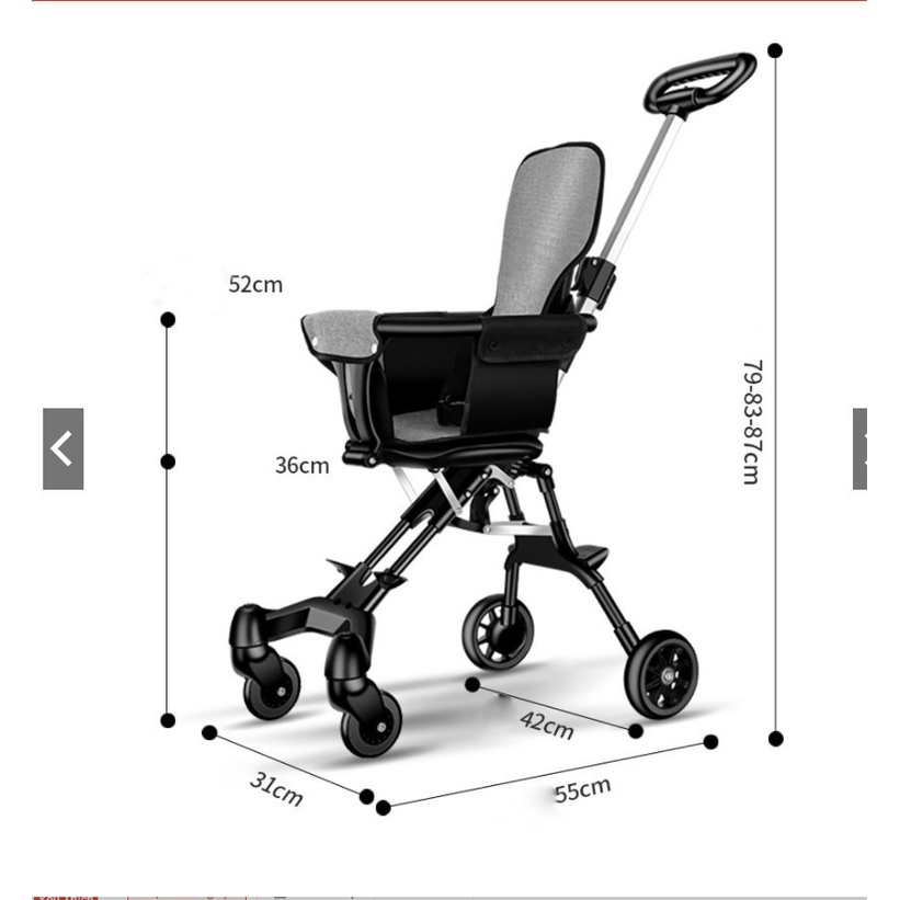 Xe đẩy 2 chiều cho bé, Xe đẩy gấp gọn em bé đi du lịch siêu gọn nhẹ VBABY 520