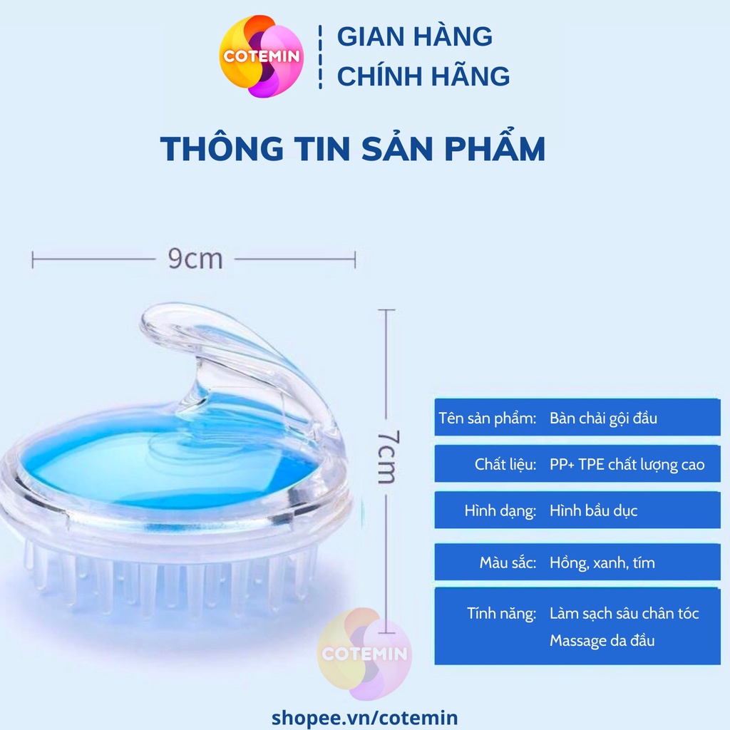 Lược gội đầu bằng silicon massage da đầu giảm rụng kích thích mọc tóc COTEMIN