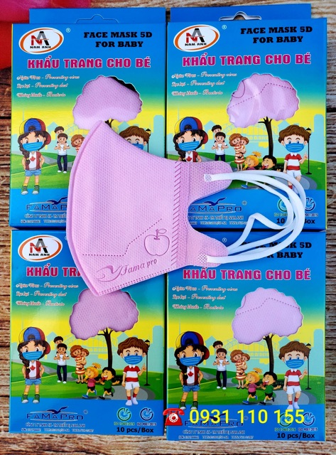 Hộp 10 khẩu trang 5D Hồng trẻ em Famapro Nam Anh