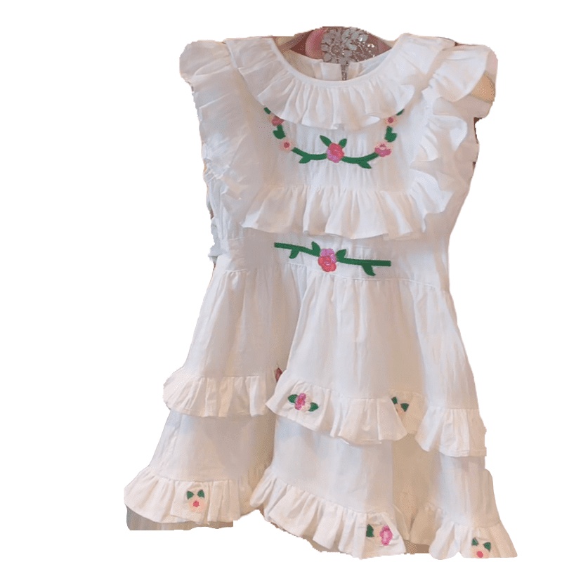 Đầm Dài Dáng Chữ A Thêu Họa Tiết Phong Cách Hàn Quốc Thời Trang Mùa Hè Xinh Xắn Cho Bé Gái