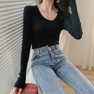 Áo len bầu basic cổ tròn 5 màu - dai mỏng- mẫu mới mùa thu 2020