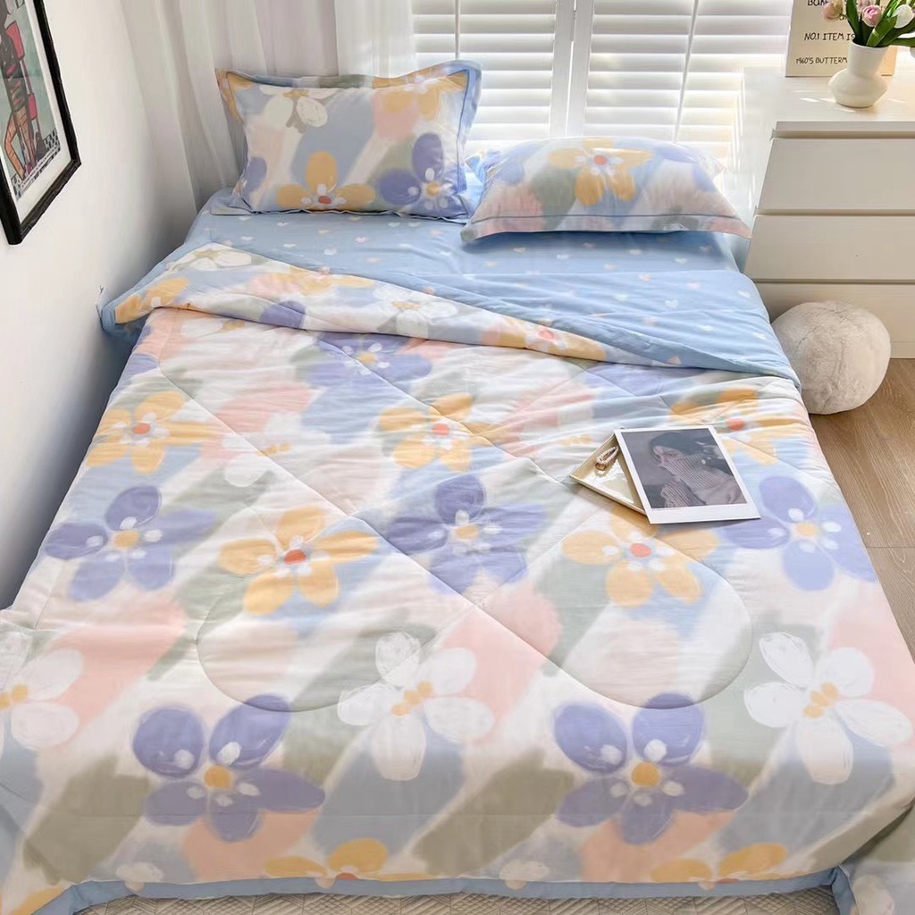Bộ chăn ga gối cotton Living chăn trần bông hè mẫu mới siêu xinh chất cotton mềm mát thấm mồ hôi tốt