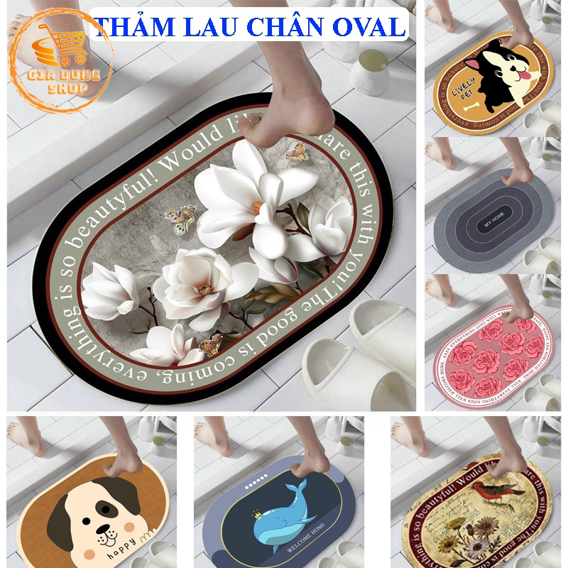 Thảm Lau Chân - Thảm Chùi Chân Hình Oval 3D Chống Trượt - Hút Nước Nhiều Mẫu